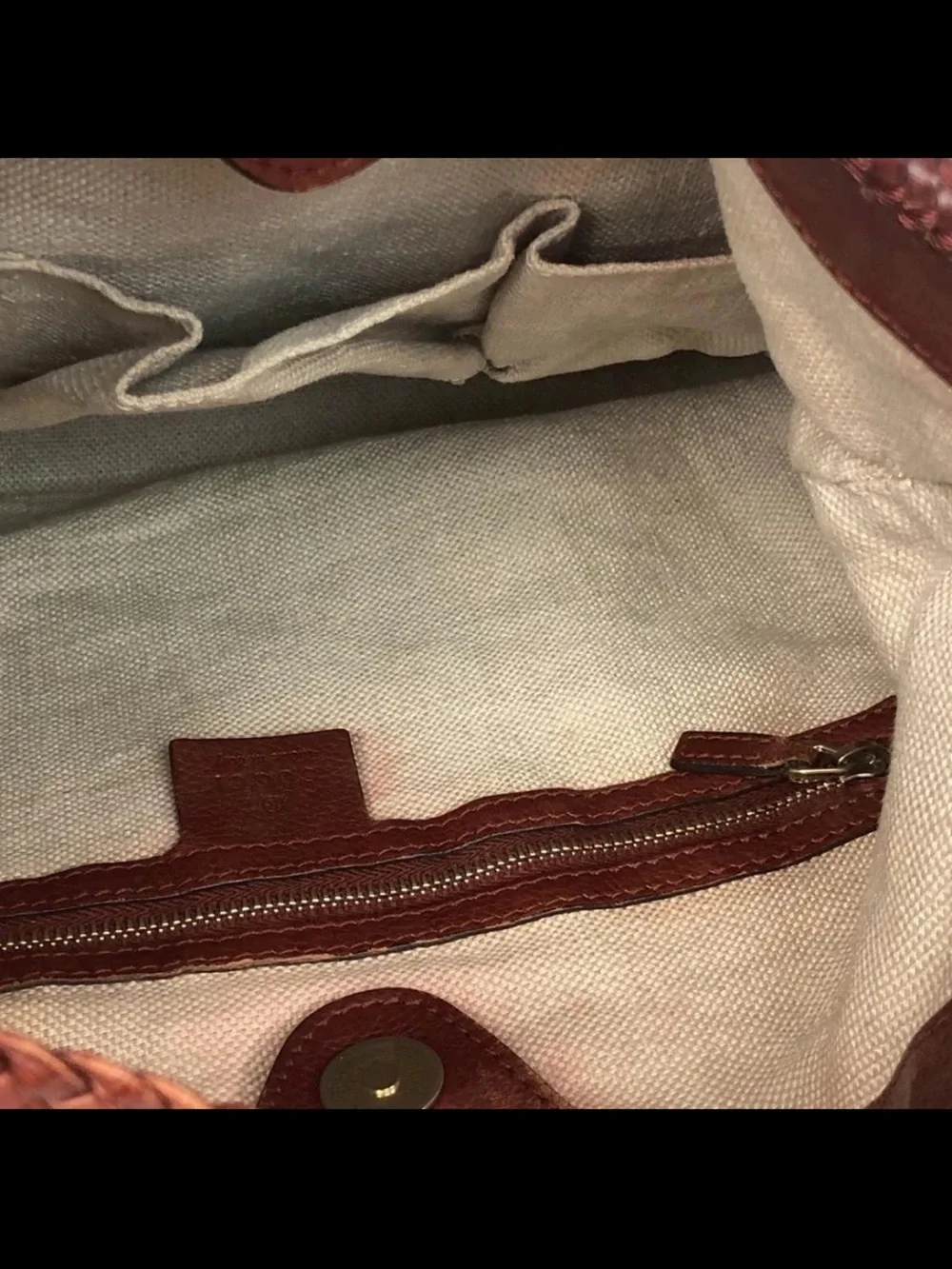 Gucci Beige Monogram Hobo with Brown Leather Trim and Tassel